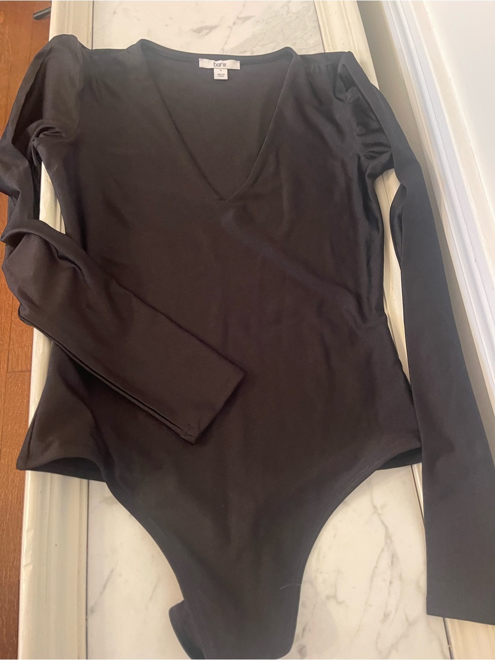 Bar III Black Long-Sleeve V-Neck Bodysuit